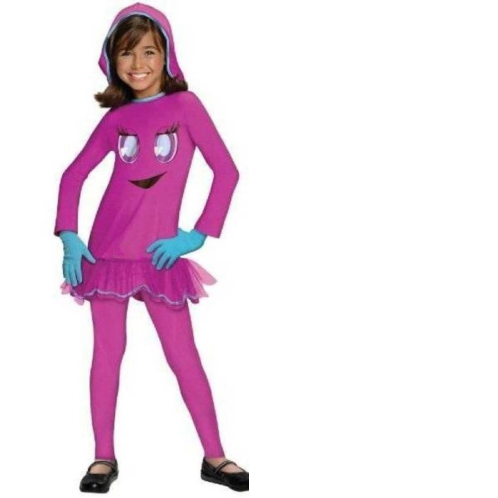 PacMan Pinky Halloween Costume 4/6 Pac-man 4 Pc Dress, Leggings Gloves Girls